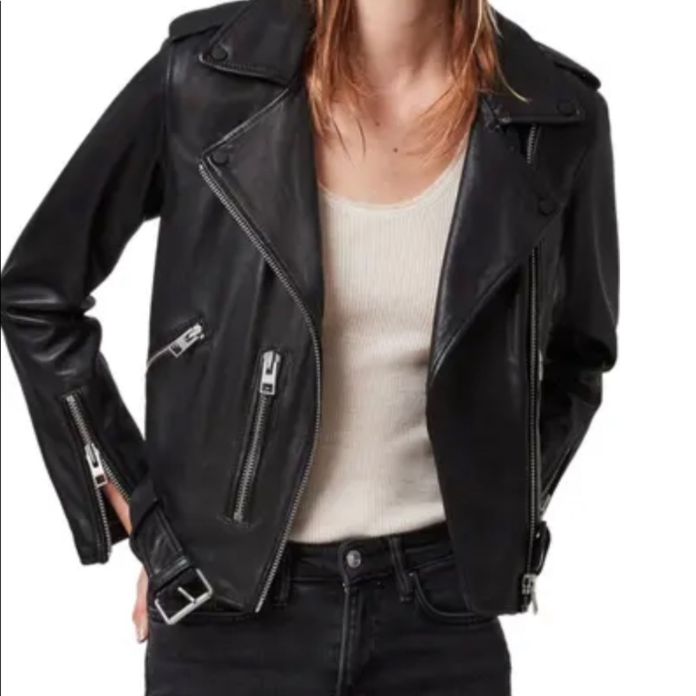 ❌SOLD❌All Saints Balfern Leather Jacket+Black+4 - Picture 1 of 9